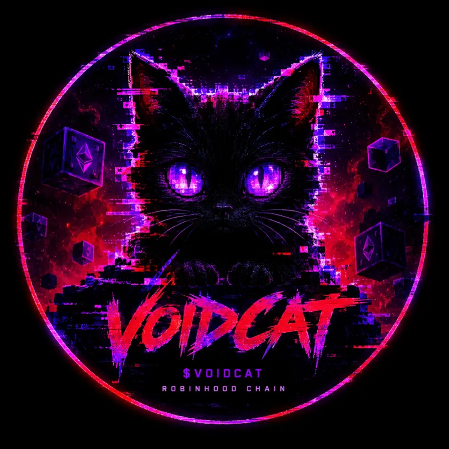 VOIDCAT — a black cat with glowing purple eyes inside a neon ring